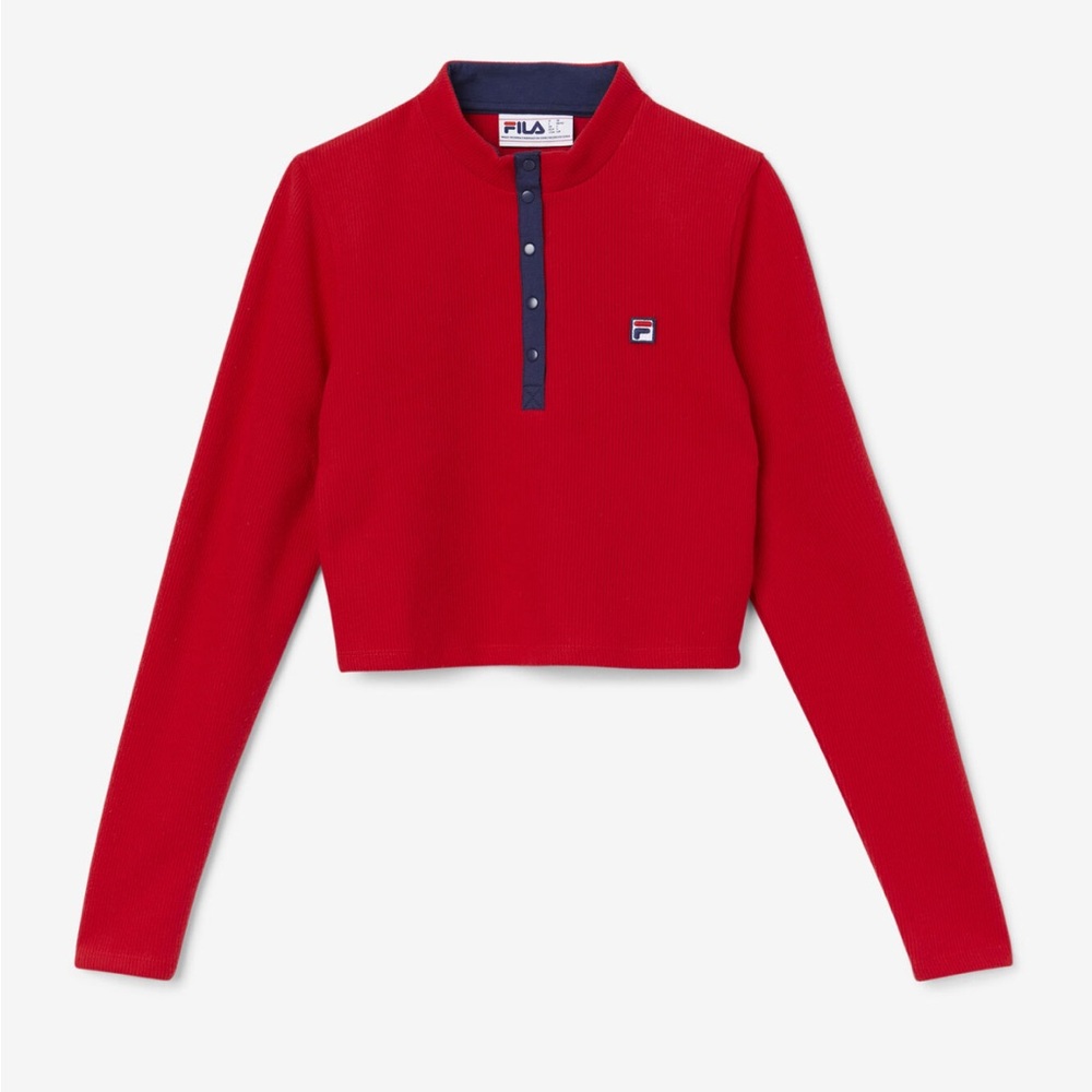 Fila Red Crop Buttoned Polo Top